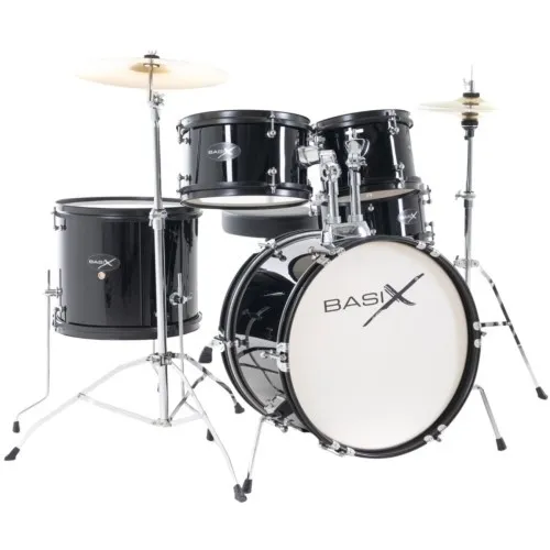 GEWA Drumset Basix Junior schwarz - Schlagzeug Komplettset für Kinder - Schlagzeug Komplettset für Kinder mit Pappelkessel in Schwarz, inkl. 5-teiligem Hardware Pack und 2-teiligem Beckensatz. Ideal für den musikalischen Einstieg!
