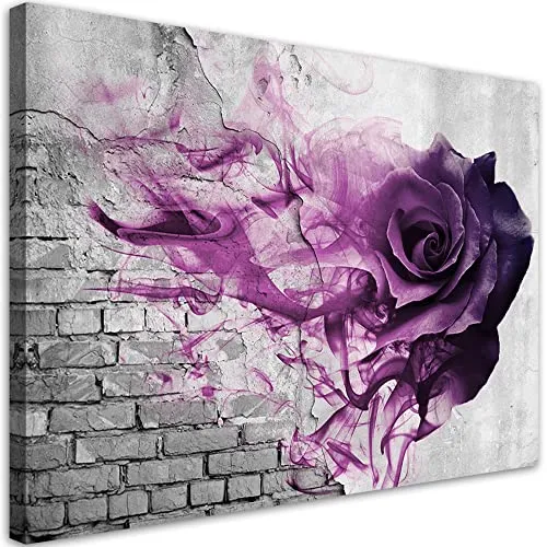 Feeby 1-teilig Wanddeko 60x40 cm Abstraktion Textur Wand Leinwandbild Design Kunstdruck Zimmerdeko Bilderwand Rose Rauchen Blume Violett