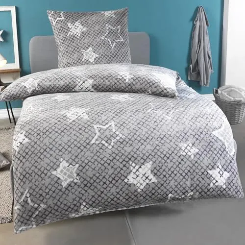 MALIKA Winter Plüsch Bettwäsche Nicky-Teddy Cashmere Coral Fleece 135x200 155x220 200x200 Kissenbezug 80x80 Verschiedene Muster, Größe:155 x 220 cm, Design - Motiv:Star Silber