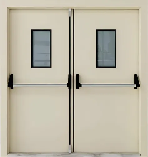 Zweiflügelige Brandschutztür BFR-41 - Robuste zweiflügelige Brandschutztür mit rostbeständigem Aluminium und feuerbeständigem Kern. Ideal für Flure und Garagen, bietet Sicherheit und modernen Stil. Breite: 200 cm, Höhe: 200 cm.