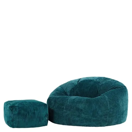 icon Sitzsack Erwachsene XXL mit Hocker „Kingston“ – Spar-Set - Sitzsäcke: Überdimensionaler Cord-Sitzsack mit Fußhocker, der sich Ihrem Körper anpasst und höchsten Komfort bietet – ideal für Wohnzimmer und entspannte Stunden.
