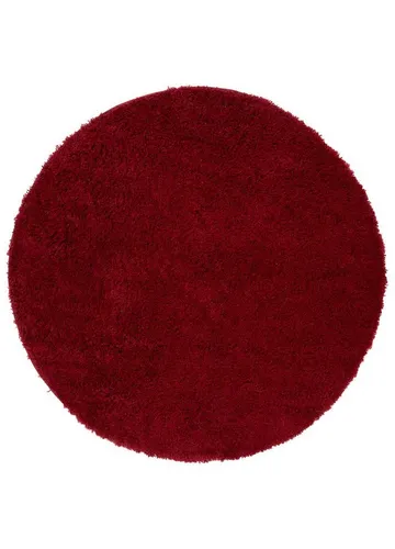 TAPISO Essence Teppich Rund Rot Dunkelrot 80 x 80 cm - Flauschiger Shaggy-Teppich in Rot, ideal für Schlafzimmer und Wohnzimmer. Der lange Flor sorgt für Komfort und Wärme. Pflegeleicht und perfekt für Fußbodenheizung geeignet.