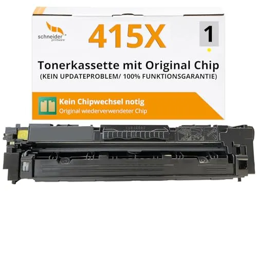 schneiderprintware [Mit Original-Chip | wiederverwendet] Toner kompatibel für HP 415X 415A W2032X gelb für HP Color Laserjet Pro MFP M454 DN dw M479 dw fdn fdw fnw | Keine UPDATEPROBLEME|