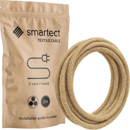 Textilkabel 2 m Jute 3 adrig rund Lampenkabel Stoffkabel Stromkabel Elektrokabel