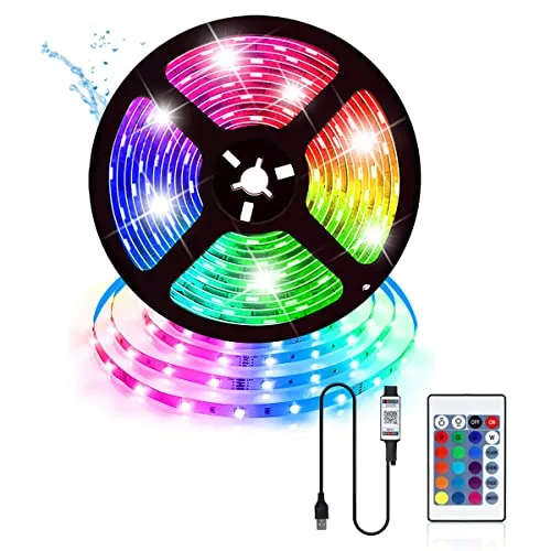 Vinmooog RGB led strip USB 5M streifen lichter lichtband, beleuchtung deko 5050 mit IR Fernbedienung für Party, Zuhause, Schlafzimmer, TV, KücheDeko[Energieklasse A], Mehrfarbig