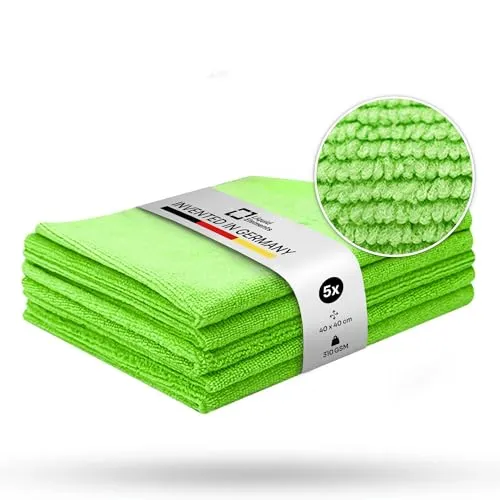 Liquid Elements - Microfasertuch Autopflege Allzwecktuch Value 5er Set Grün - Microfaser Putztuch 40x40cm - Ultra Mikrofasertücher für schonende Fahrzeugpflege ohne Kratzer - Für alle Oberflächen