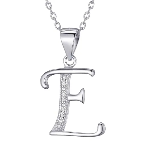 Morella Damen Halskette mit Buchstabe E aus 925 Silber - Elegante Damen Halskette aus rhodiniertem 925 Silber mit funkelnden Zirkoniasteinen, ideal als stilvolles Geschenk in einem edlen Samtbeutel.