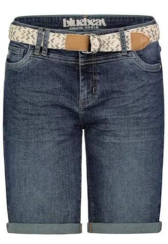 Sublevel Damen Jeans Bermuda-Shorts mit buntem Gürtel - Damen-Shorts aus hochwertigem Denim, Mid-Waist Passform und stylischer Gürtel inklusive – der perfekte Begleiter für den Sommer!