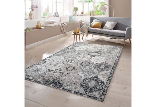 TeppichHome24 Teppich Teppich Ornamente in grau, rechteckig, Höhe: 4 mm
