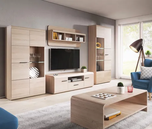 Wohnzimmer-Set 5-teilig Eiche Sonoma mit LED