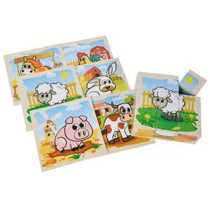 Eichhorn Bilderwürfel Bauernhof - 9 Bausteine mit 6 Motiven, FSC zertifiziertes Buchenholz, ideal für Kinder ab 2 Jahren