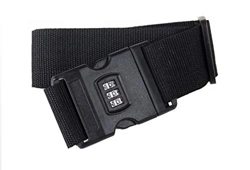 200cm Koffergurt mit integriertem Zahlenschloss | Kreuz Gepäckgurt [Farbe-schwarz] - Gurt Kofferriemen | Verstellbarer Kofferband mit Schloss | Reisekoffergurt | Kreuzkoffergurt 1-Stück