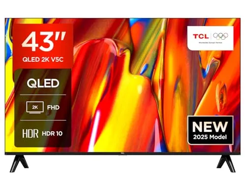 TCL 43V5C - 43“ Full HD Smart QLED Fernseher - Fernseher mit QLED-Technologie für lebendige Farben, Android TV für Zugang zu über 400.000 Inhalten und Dolby-Audio für hervorragenden Klang.