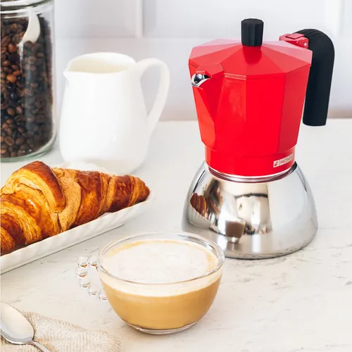 MONIX Induction Inox Kaffeemaschine - Italienische Kaffeemaschine aus Aluminium und Edelstahl für 6 Tassen, ideal für aromatischen Kaffeegenuss auf Induktionsherden.
