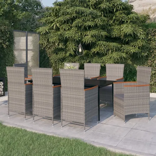 The Living Store 9-tlg. Garten-Essgruppe Grau mit Auflagen