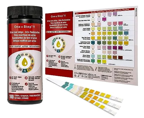 Stück One+Step Gesundheitstest für 11 Indikatoren I Gesundheitstest mit Referenzfarbkarte I zusätzliche Vitamin C Kontrolle I Urin Test für Harnwegsinfekt I Urinanalyse Säuren Basen Haushalt 100