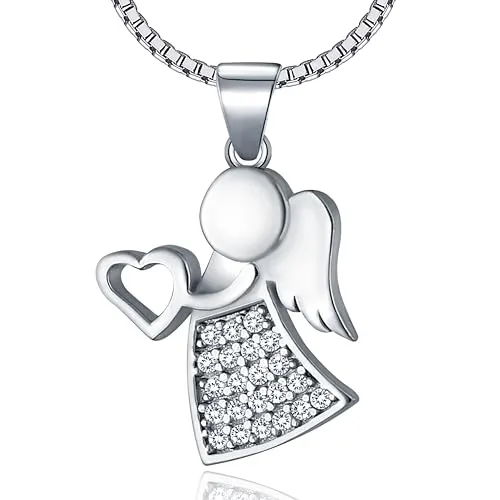 NAHLE Damen Kette Silber Engel Schutzengel Anhänger Halskette 925 Sterling Silber Kette mit Zirkonia Schmuck Geschenke für Frauen Mädchen Silberkette 925 (50)