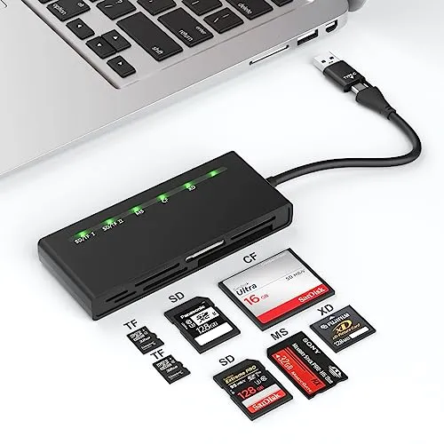 USB3.0 USB C Multi Card Reader, 7-in-1 kartenlesegerät zu SD TF Micro SD CF MS MMC Karte, Unterstützt 5Gbps High Speed speicherkarten lesegerät SD/TF/CF/MS/XD Lesen von 5 Karten gleichzeitig