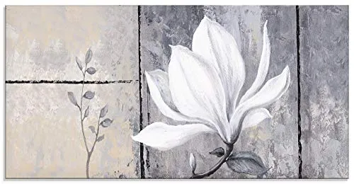 ARTland Wanddeko Glasbilder Wandbild Glas Bild einteilig 100x50 cm Querformat Natur Botanik Blumen Magnolie Malerei Klassisch Shabby Chic S6UE