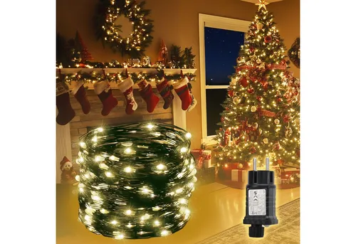 Salcar Lichterkette LED Kupfer Lichterkette Weihnachtsbeleuchtung für Innen & Außen Deko, 100m 1000 LED Grüner-Kupferdraht, Netzteil, Warmweiß