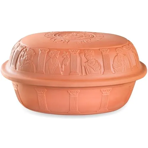Römertopf Bräter Maxi Klassiker - Dampfgarer aus Naturton für 8 Personen - Römertöpfe, ideal für saftige Festtagsbraten und Geflügel, 7 Liter Fassungsvermögen. Einfache Einhandbedienung und spülmaschinengeeignet für müheloses Kochen und Reinigen.