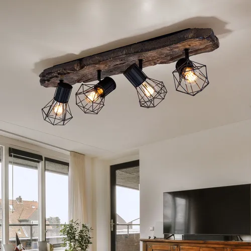 Landhaus Deckenleuchte braun schwarz 4-flammig von Globo