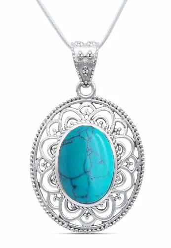 mantraroma echt Silberkette mit Türkis Edelstein Damen Kettenanhänger 925 Sterlingsilber Halskette Geschenk (AK3-131-15-50)