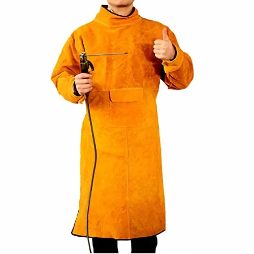 Sipobuy Schweißer Rindsleder Schürze mit Ärmeln und Kragen - Schweißerschürze aus robustem Rindsleder, funken- und wärmebeständig, ideal für professionelle Handwerker und Hobbyisten in der Werkstatt.