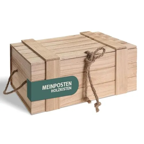 Meinposten Holzkiste mit Deckel – Charmante Schatztruhe aus Holz - Truhen: Robuste Holzkiste mit Deckel (H 18 x B 42 x T 30 cm), ideal zur Aufbewahrung von Schätzen und Erinnerungen.
