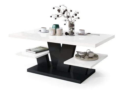 designimpex Viva Couchtisch Weiß Hochglanz - Schwarz matt 110x60cm - Beistelltisch fürs Wohnzimmer mit praktischer Ablagefläche für Ordnung und Stauraum. Modernes Design und hochwertige Verarbeitung für jeden Einrichtungsstil.