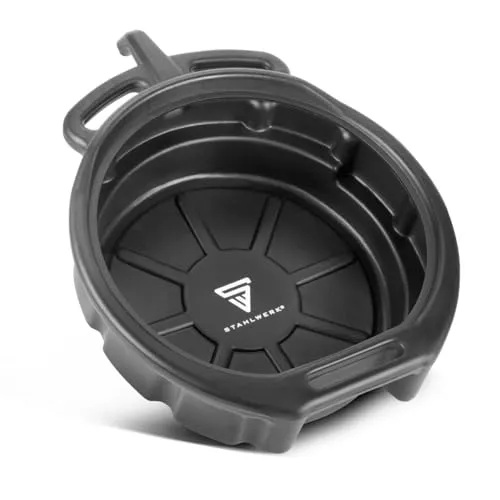 STAHLWERK Ölauffangwanne mit Abfüllstutzen 10 l | Flache, runde Auffangwanne | Ölwanne | Ölwechselkanister | Kunststoffwanne | Ölauffangbehälter aus Kunststoff für Kfz-Ölwechsel