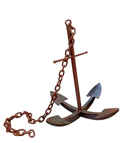 itsisa Rost Anker mit Kette, XXL Deko Anker, Rostfigur, Maritime Gartendeko, Metalldeko