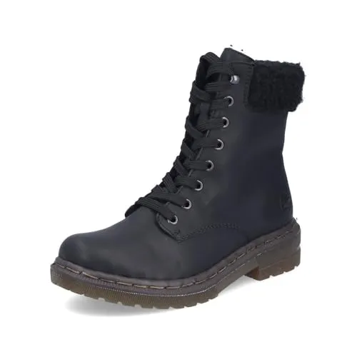 Winterstiefelette RIEKER Damen Gr. 42 schwarz - Wanderschuhe aus Lederimitat und Textil mit warmem Innenfutter. Ideal für kalte Tage, bequem und stylisch dank Innenreißverschluss und Blockabsatz.