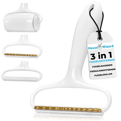 House Wizard Tragbarer Fusselentferner 3 in 1 Set mit 2 Aufsätzen Pilling Rasierer, Flusenroller, Tierhaarentferner
