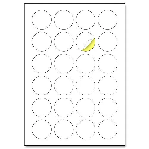 Produktbild 40mm, 25 Blatt, A4 Runde Aufkleber Etiketten Selbstklebend Bedruckbar - 24 Stück pro Blatt