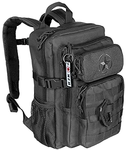 MFH US Rucksack Assault Youngster (schwarz) - Tagesrucksack mit verstellbaren, gepolsterten Tragegurten und atmungsaktivem Mesh-Rücken, ideal für junge Abenteurer und Outdoor-Enthusiasten.
