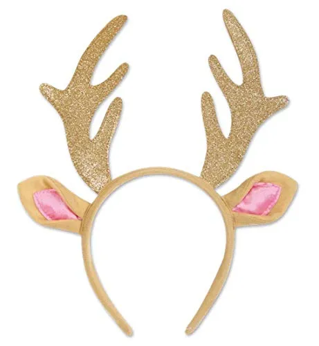 KarnevalsTeufel.de Haarreif Reh Haarschmuck Accessoire Rentier Geweih Glitzer Gold Weihnachten
