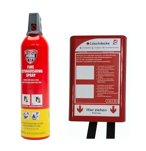 IWH Feuerlöschspray – STOPFIRE 750ml & Feuerlöschdecke 1m² - Feuerlöschset für vielseitige Anwendungen: ideal für Fahrzeuge, Boote und Zuhause. Enthält 750ml Löschspray und eine 1m² Feuerlöschdecke für schnelle Hilfe im Notfall.