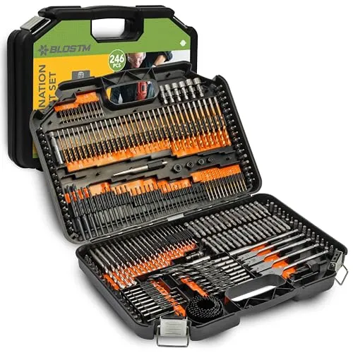 BLOSTM Kombinationsbohrer-Set | 246-Teiliges Bohrer Set Gemischt Inklusive HSS-Titan-Spiralbohrer-Set in Verschiedenen Größen, Schraubendreher-Bits und mehr
