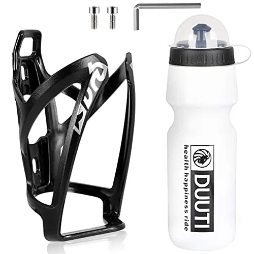 Flaschenhalter mit 700ML Trinkflasche, Leicht Fahrrad Getränkehalter mit BPA Frei Sport Fahrradflasche Wasserflasche für Fahrrad, Rennrad, Mountainbikes (Weiß)