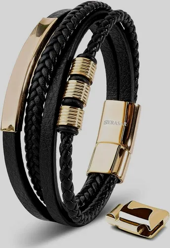 SERASAR Herren Lederarmband 23cm Gold in gold von SERASAR