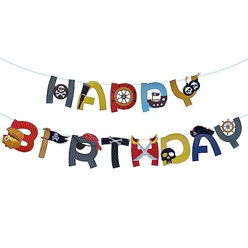 Oblique Unique® Happy Birthday Piraten Girlande Banner zum Dekorieren Spielen Basteln Hängedeko für Kinder Kindergeburtstag Geburtstag Motto Party Deko