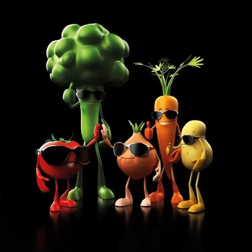 artissimo Glasbild 30x30cm - Lustiges Gemüse für die Küche - Bilder für die Küche, zeitgenössische digitale Kunst in bunten Farben, ideal für eine fröhliche Atmosphäre in Ihrem Zuhause.