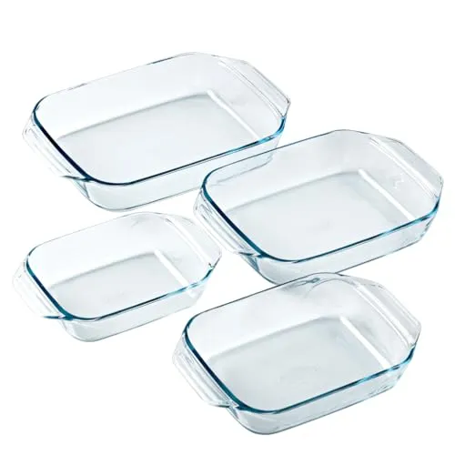 Pyrex Set mit 4 Auflaufformen – Borosilikatglas für Familiengerichte - Vielseitiges Set mit 4 Auflaufformen in verschiedenen Größen. Ideal für Gratins und Desserts, kratzfest und temperaturbeständig. Platzsparend und spülmaschinenfest für einfache Reinigung.