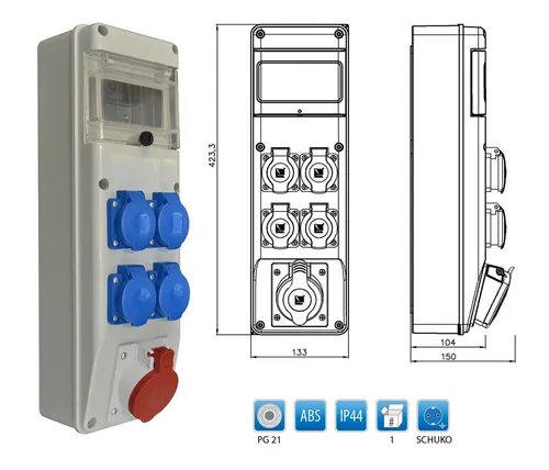 Baustromverteiler / Wandverteiler 1 x CEE 16A 4 x 230 V /16A verdrahtet