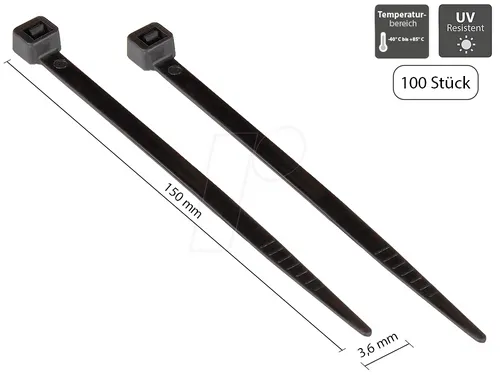 GC KAB-15S36 - Kabelbinder, UV-beständig, 150 mm, schwarz 100er-Pack