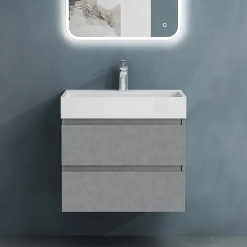 doporro Badmöbel-Set mit Waschbecken und Unterschrank - Waschtische in Silber, 60x38x56cm, mit 100% wasserdichtem Holzwerkstoff und einfacher Montage für zeitlose Eleganz in Ihrem Bad.