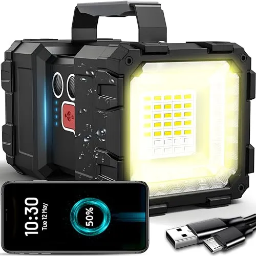 Retoo Handscheinwerfer LED Taschenlampe – Extrem Hell und Wiederaufladbar - Taschenlampen mit 1000 Lumen Helligkeit, 800m Reichweite und 4 Beleuchtungsmodi. Ideal für Camping, Outdoor und Notfälle. Ergonomischer Griff für bequemen Einsatz.
