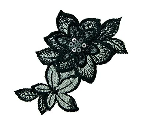 Applikationen - Fashion and Home - aufbügelbar Blütenranke ca. 5,0x10,0 cm schwarz/silber