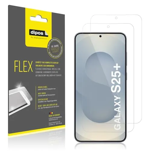 dipos FLEX 2x Schutzfolie klar passend für Samsung Galaxy S25+, 100% Displayabdeckung, Anti-Shock, Fingerprint Kompatibel, Case-Friendly, Full Cover Displayschutz Folie